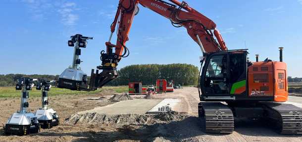 Some Trime X-Smarts, full plug-in technology Lighting Towers, are positioned in a construction site