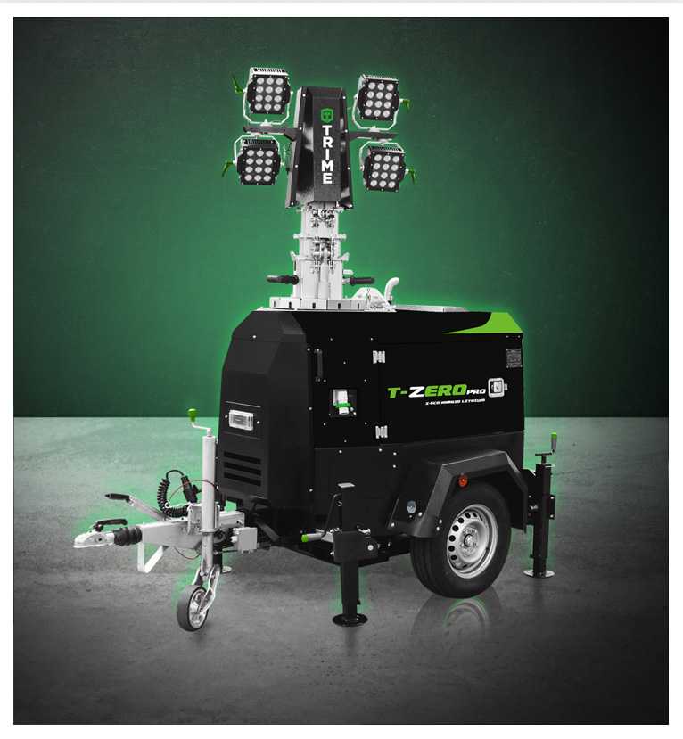 Trime X-ECO Hybrid a mobile Lighting Tower with 4 high efficient led projector suitable for events, construction site and industrial applications for rental market