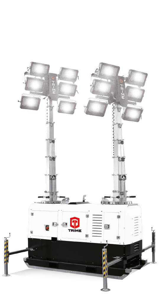 The Trime X-Double, a special double-headed super-silenced diesel-powered lighting tower.
