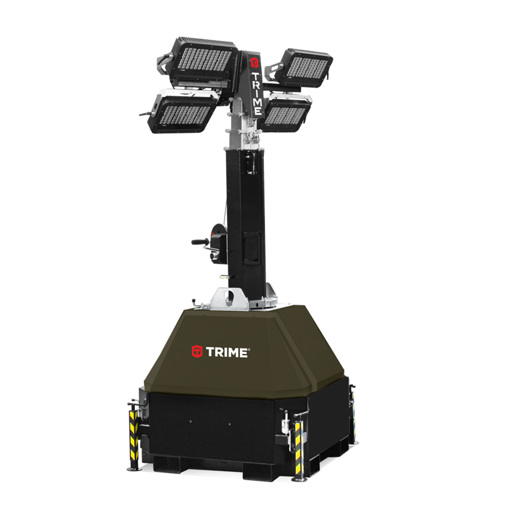 A Trime X-Mast customized for military applications a plug-in Lighting Tower with manual mast and high efficient led lamps