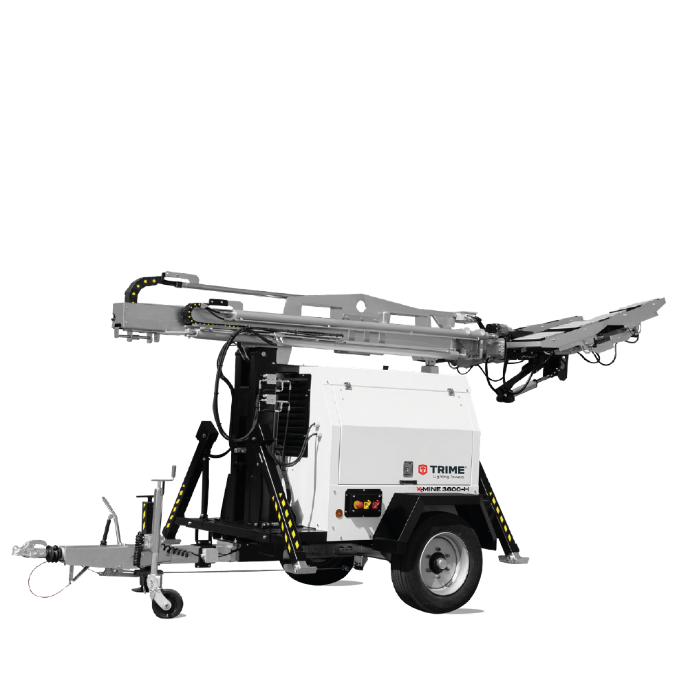 a Trime X-Mine 3600 HL a strong full diesel engine lighting tower with high intensity led lamps and hydraulic stabilization designed for mining sector