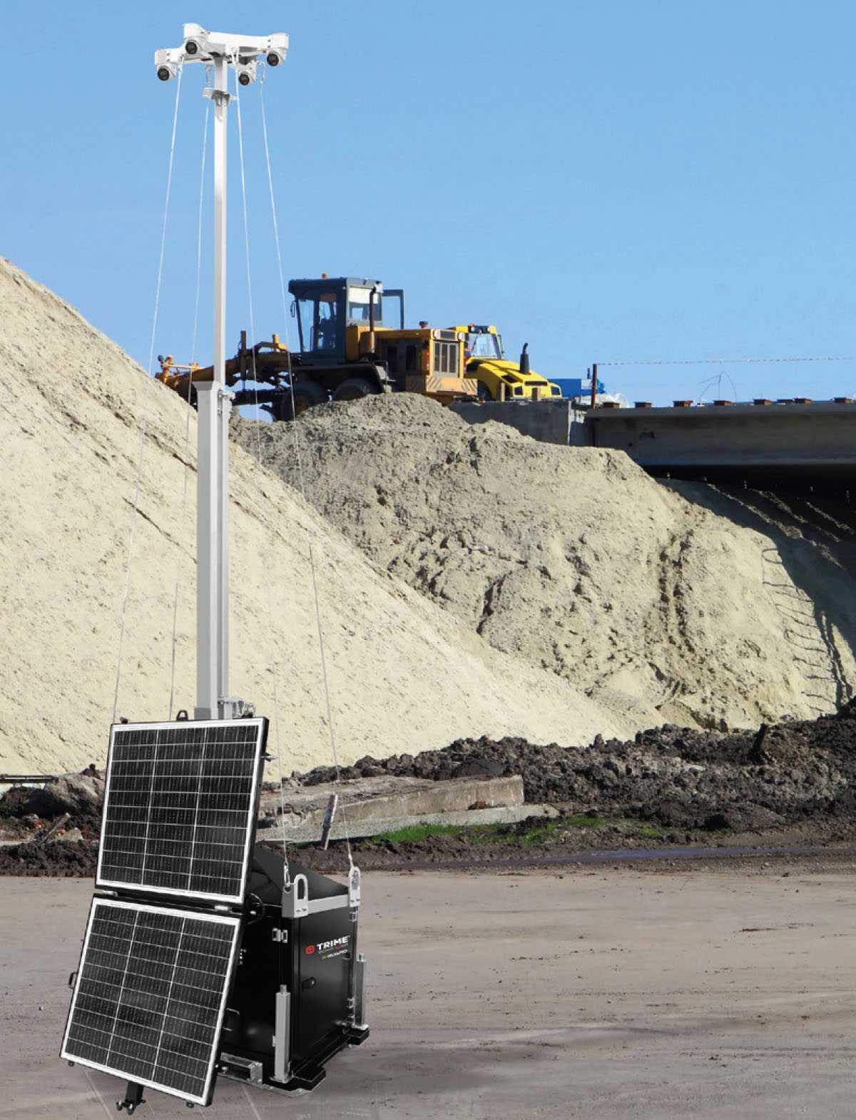 A Trime X-SOLAR GUARD security tower monitoring a mine site.
