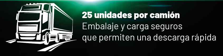 El aviso legal indica que 25 es el número de paneles solares X-Pole transportables por camión.