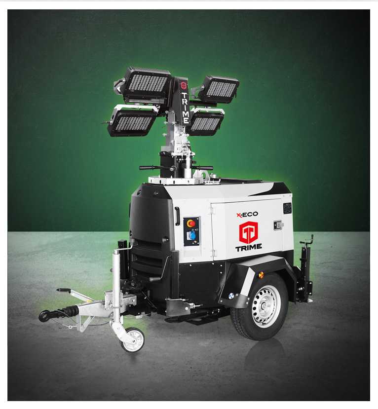 A X-ECO 4x320, the Trime flagship mobile diesel lighting tower, the most versatile machine that provides extremely high performance illumination and strong reliability for every worksite, 