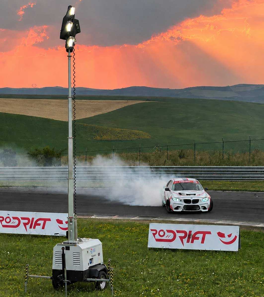 Trime lighting tower operating during a rally event