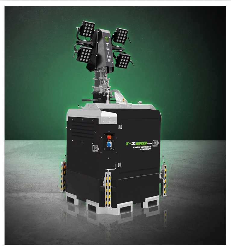 Trime X-Box Hybrid Lithium a reliable static Lighting Tower with 4 projector ledhead and lithium batteries suitable for construction site industrial applications and rental market