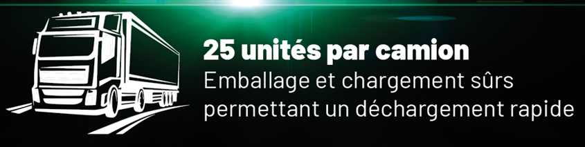 L'avertissement précise que 25 correspond au nombre de panneaux solaires X-Pole transportables par camion.