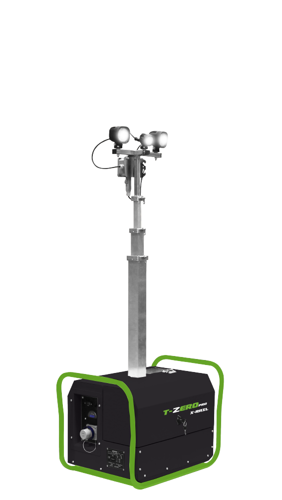 A Trime X-RAIL a small versatile full battery lighting tower easy to handle and put in operation designed for rail maintenance