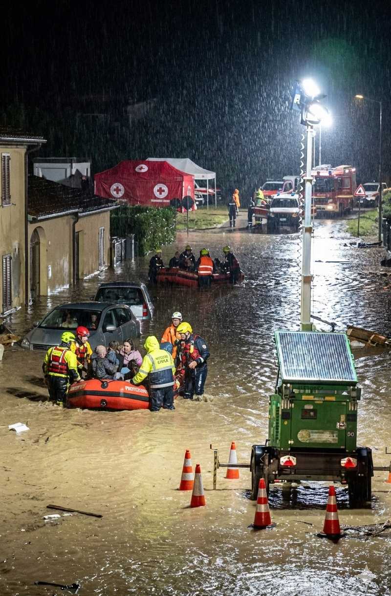 a Trime X-Solar Hybrid working during emergency flood crisis due to hard rain