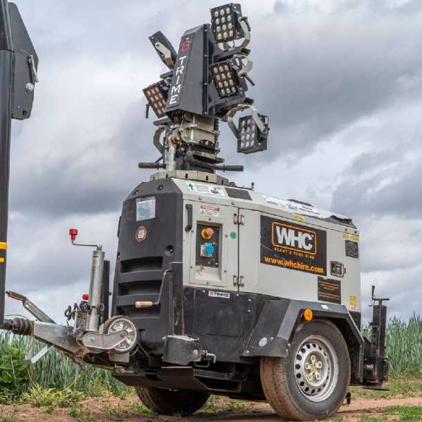 A Towable X.ECO full engine Lighting Tower in a construction site