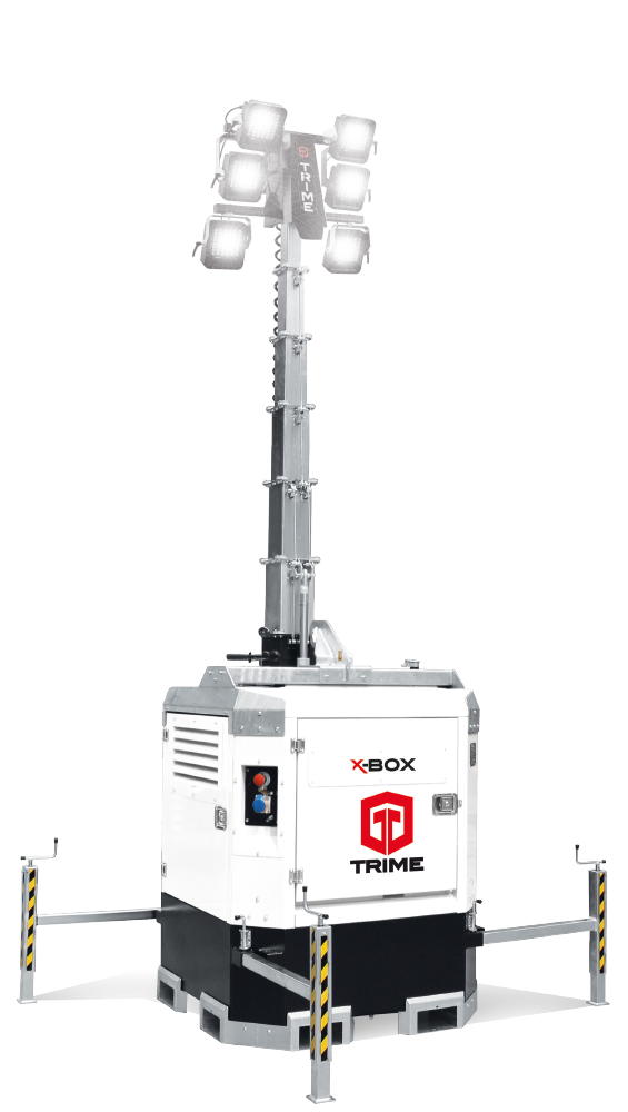 The Trime X-BOX, a static compact lighting tower with diesel engine and high efficient led lamps suitable for construction sites and events