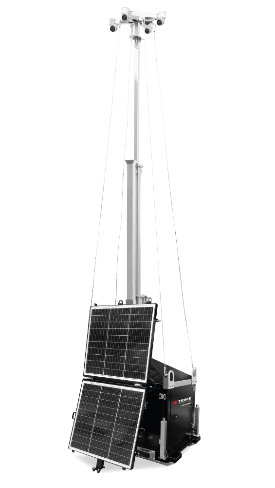 A Trime X-solar Guard a compact and lightweight security tower full plug-in technology for parking lot and construction sites
