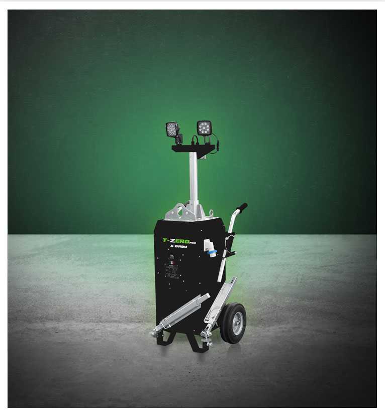 The Trime X-Baby a small, manual, mobile lighting tower, easy to handle and to put in operation, for indoor construction site and road maintenance