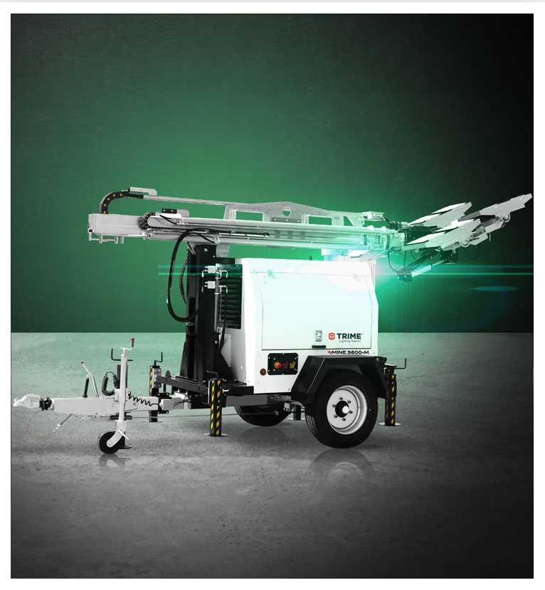 The Trime X-MINE 3600 ML  a mobile full engine lighting tower with manual stabilizing system designed for mining sector with extremely high efficient led lamps capable to illuminate a 26500 sqm area