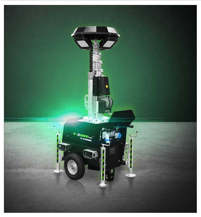 A trime X-Chain Antiglare, a mobile lighting tower, manual, lightweight, easy to handle plug-in lighting tower with antiglare led lamp to provide illumination to urban site
