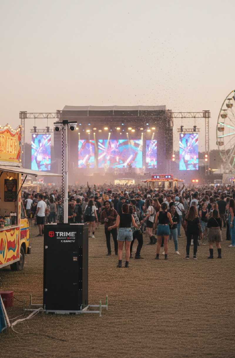 a Trime security tower monitoring a live show during a music festival