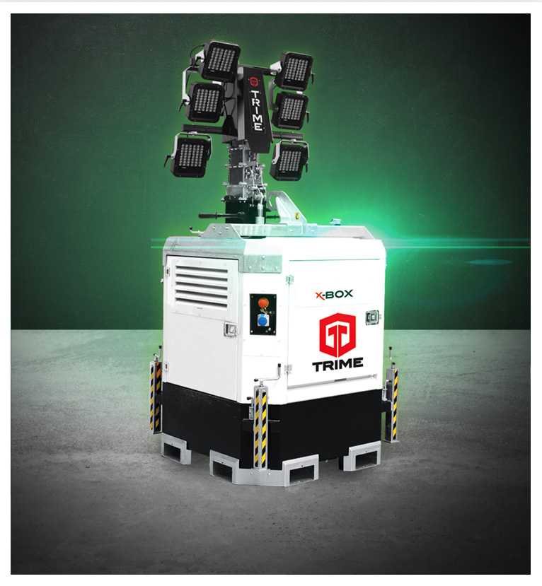 A Trime X-Box, a diesel static lighting tower with high performance led lamps to provide illumination in every working site