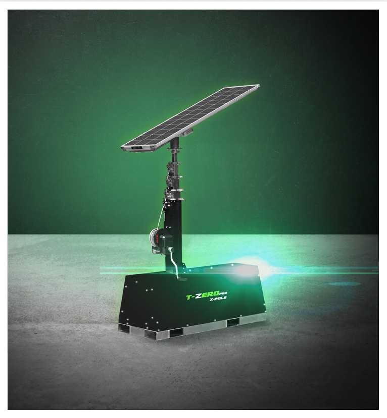 A Trime X-Pole Solar a small compact versatile solar lighting tower with PIR Sensor designed for parking lor