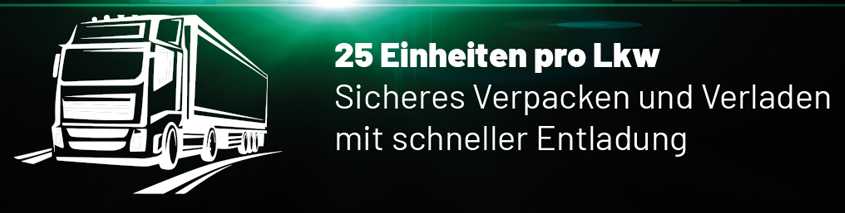 Der Haftungsausschluss besagt, dass 25 die Anzahl der transportierbaren X-Pole-Solarmodule pro LKW ist.