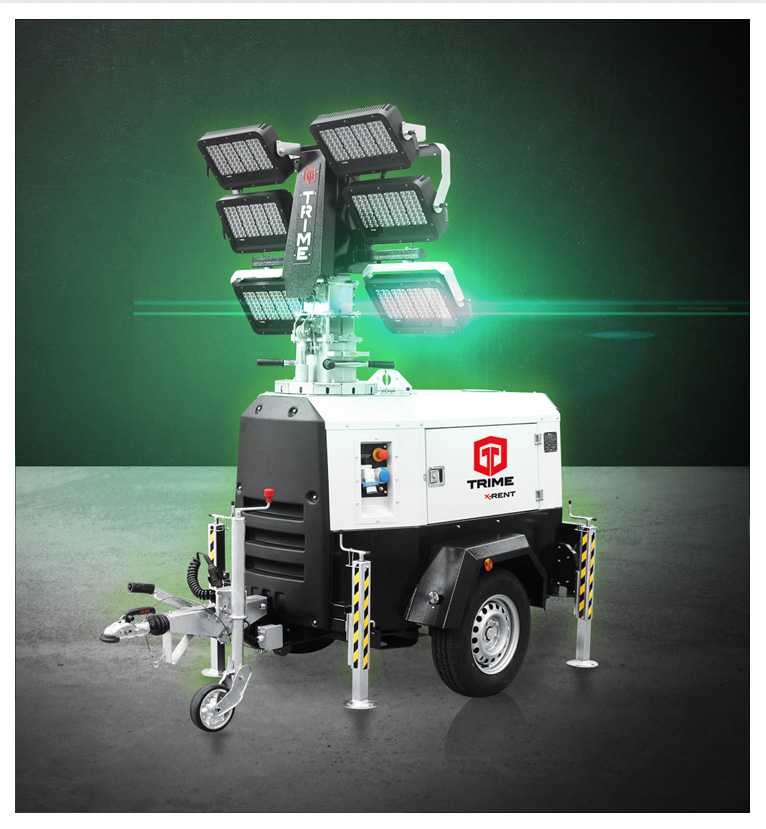 A Trime X-Rent, a mobile full engine lighting tower with extremely high performative led lamps and full power diesel engine to provide light to big