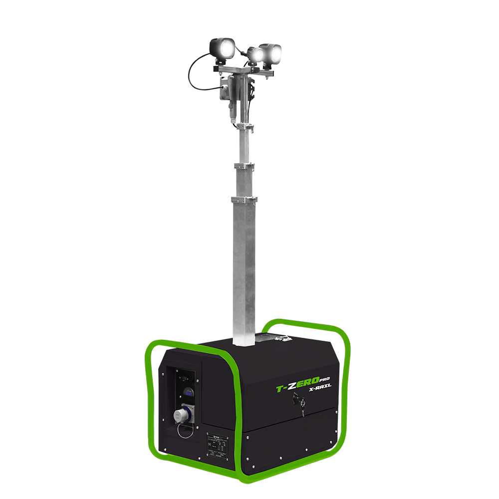 a Trime X-Rail a special full battery lighting tower designed for Rail and road maintenance