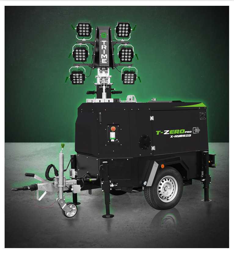 A Trime  X-Hybrid Mobile,  mobile hybrid lighting tower strong and reliable designed for high illumination performances in construction sites