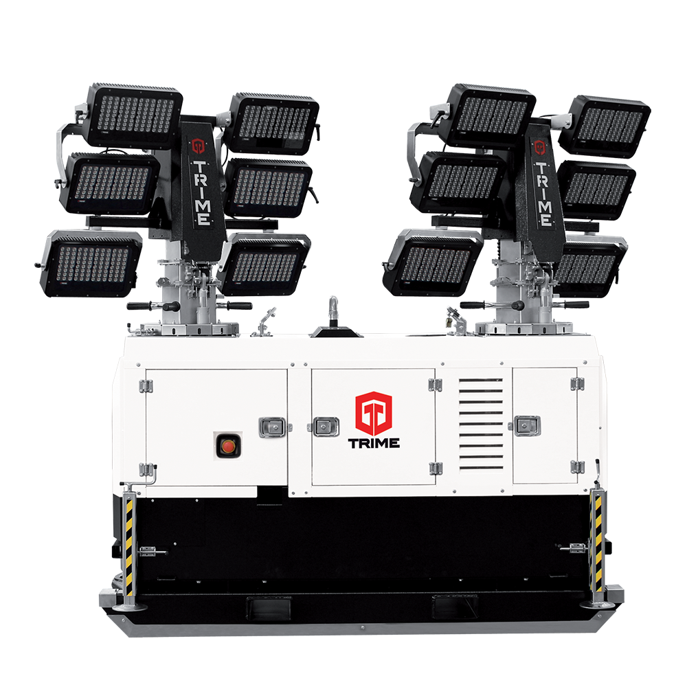 A Trime X-Double a special double headed lighting tower with soundproof canopy and high intensity led lamp for unmatchable performances