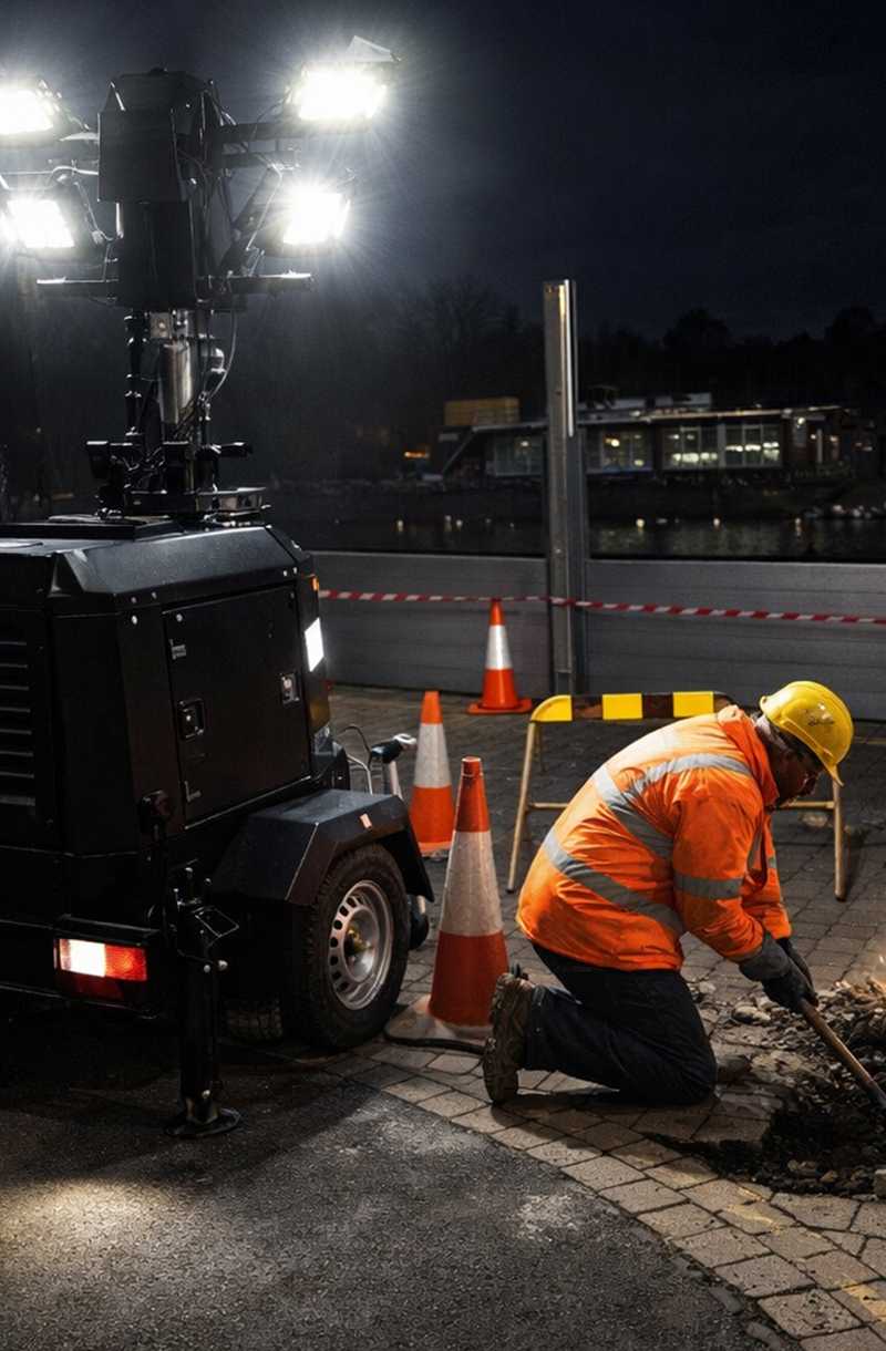 a Trime X-Eco illuminates an operator who's working in road maintenance site