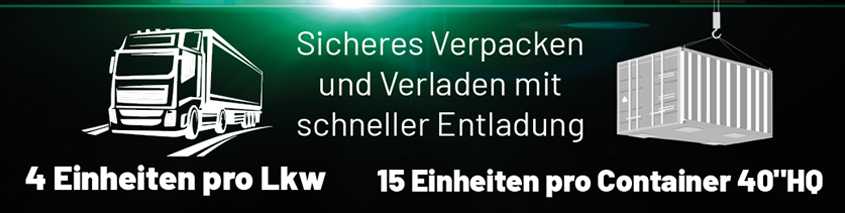 Der Haftungsausschluss besagt, dass 15 die Anzahl der pro LKW oder pro Container transportierbaren x-solar pro m ist.