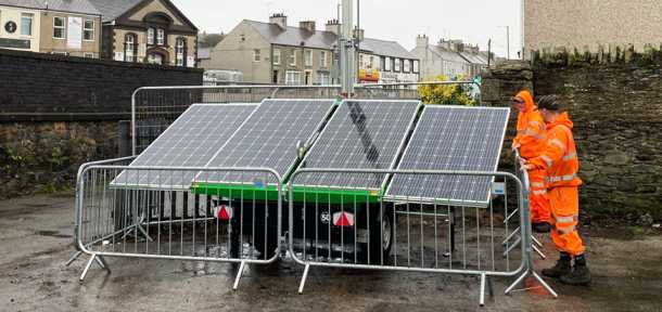 Trime X-Solar full battery lighting tower with deployable solar panel working in a emergency situation