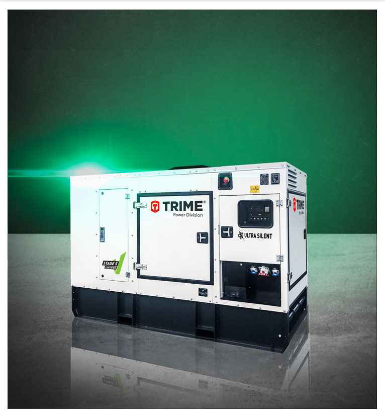 A Trime Stage V diesel engine powered generator providing high performance with 55dba low noise emissions 