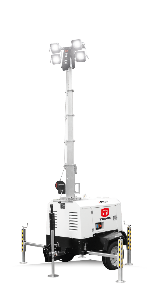 a trime X-Start, a mobile full engine lighting tower with manual mast and high efficient led lamps