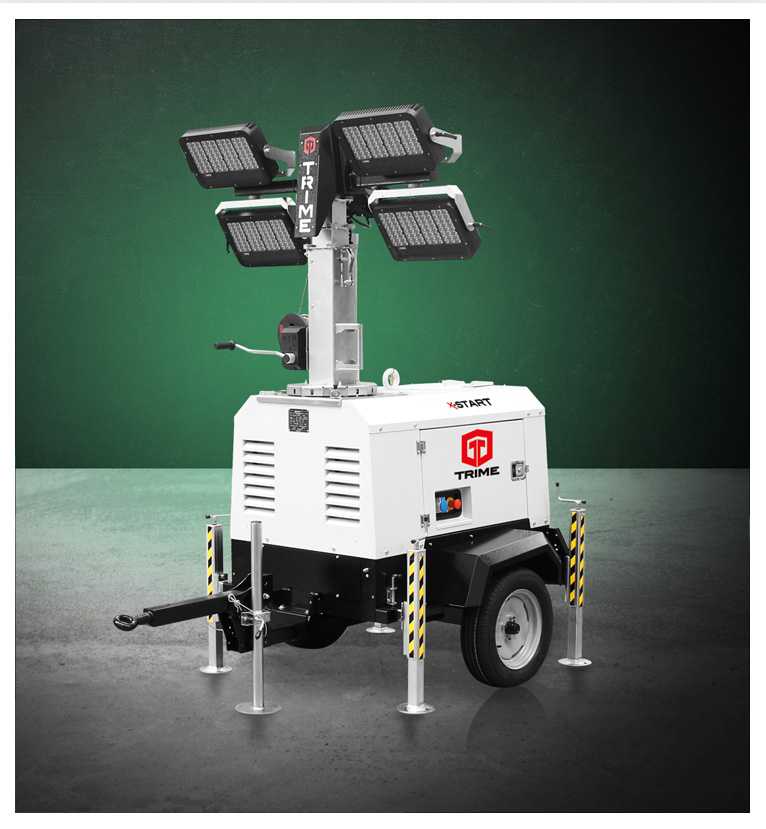a trime X-Start, a mobile strong diesel lighting tower with high performance led lamps easy to manoeuvre to provide light in construction sites