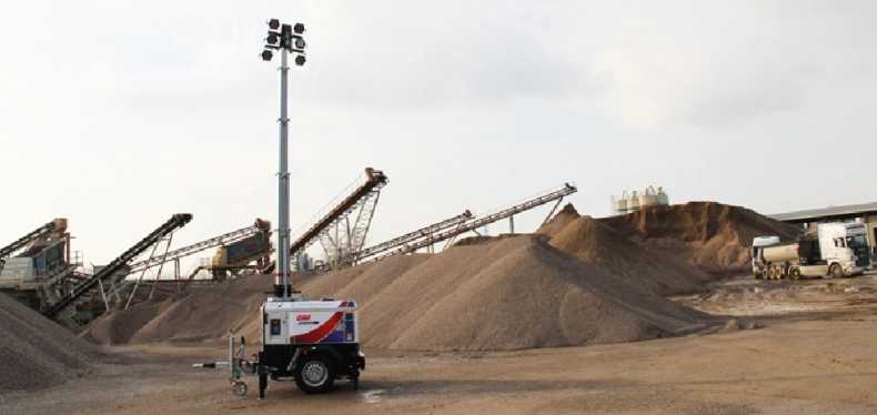 a Trime X-ECO full diesel engine Lighting Tower, customized for contractor, working in a construction site