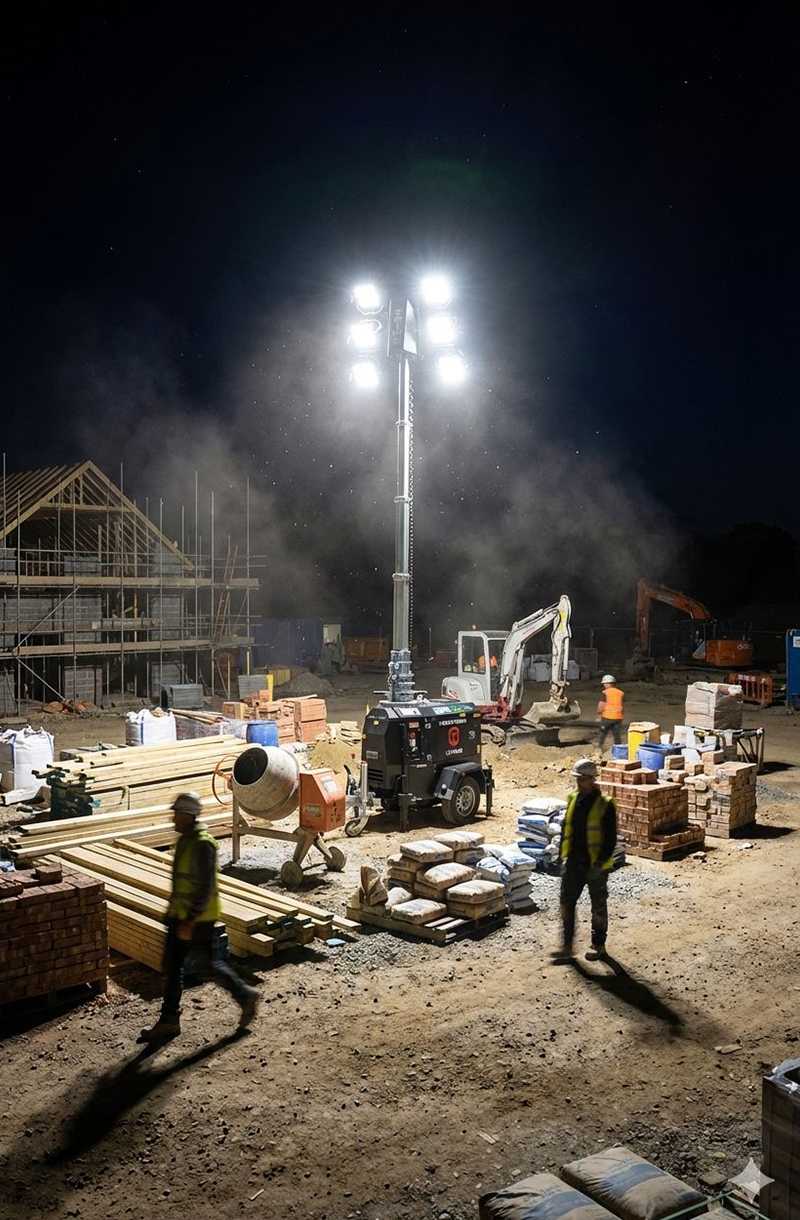 a Trime Lighting Tower in a construction site