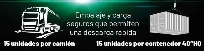 El aviso legal indica que 15 es el número de unidades x-solar pro m transportables por camión o por contenedor.