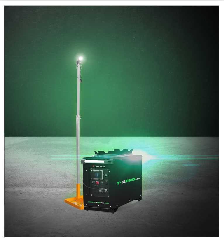 The Trime X-Rail Kit, a small system with mast connected with a small battery pack, easy to handle and to put in operation, designed for rail maintenance