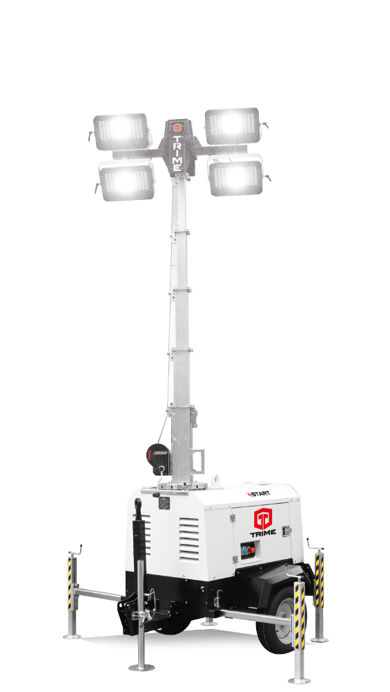 a X-Start a Trime mobile full engine lighting tower with high intensity lamp e manual mast