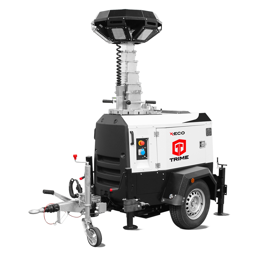 The Trime X-Eco Antiglare a mobile full diesel engine lighting tower with antiglare high efficient led lamp ideal for urban worksites