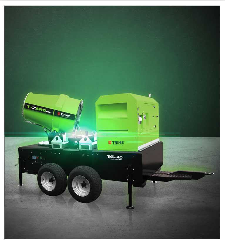 a Trime TKS 40  trailer power tank a mobile dust suppression system with integrated generator and high capacity water tank that can cover a range of 30-40m with nebulized water